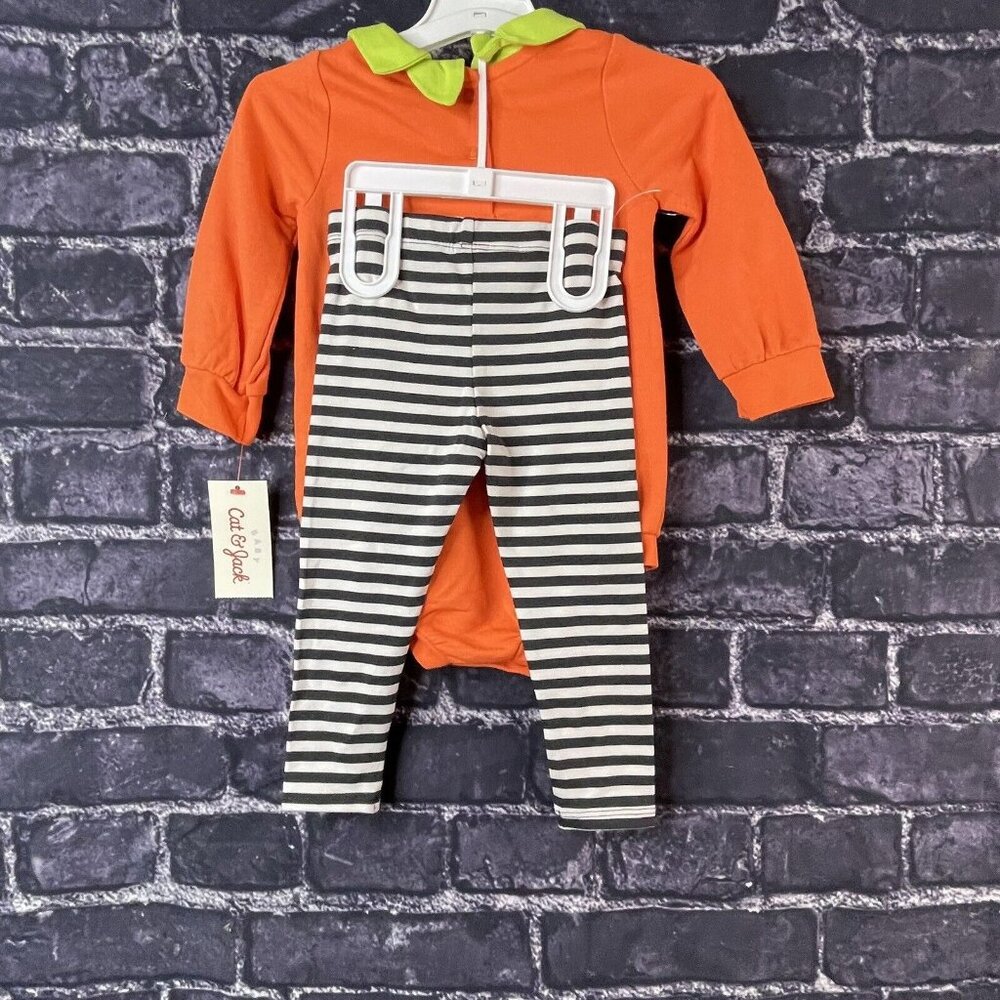 Cat & Jack 12 Months Pumpkin Romper Top & Striped Bottom Set - Picture 6 of 8